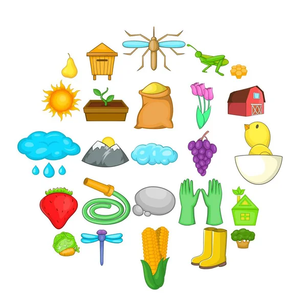 Conjunto de ícones de fazenda, estilo dos desenhos animados — Vetor de Stock