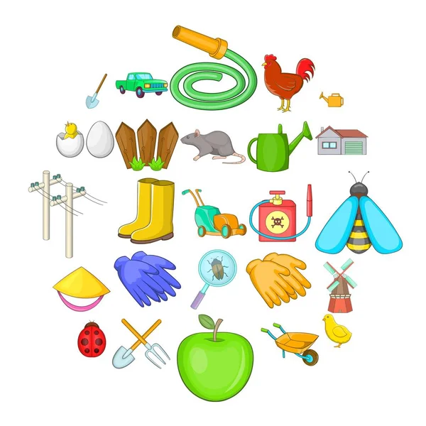 Ensemble d'icônes de l'agriculture, style dessin animé — Image vectorielle