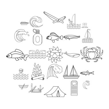 Balık Icons set, anahat stili