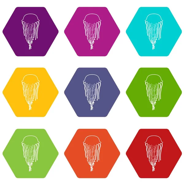 9 vektör denizanası Icons set