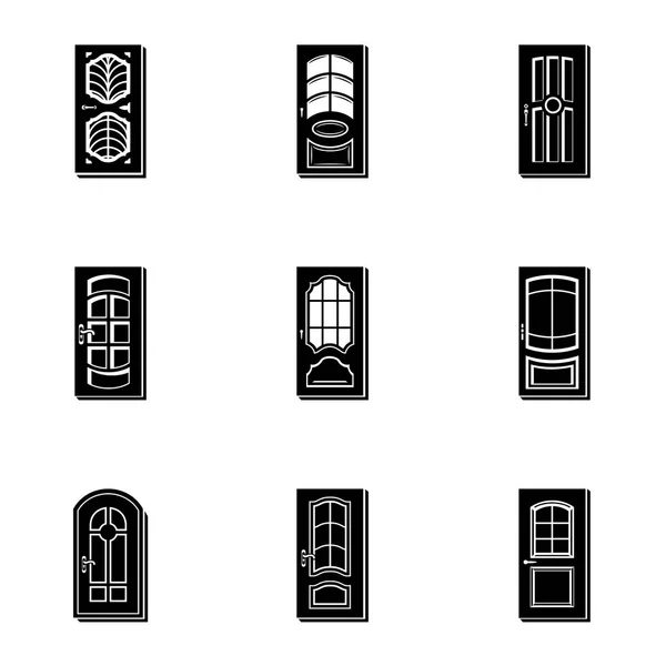 Набор иконок деревянных дверей, простой стиль — стоковый вектор