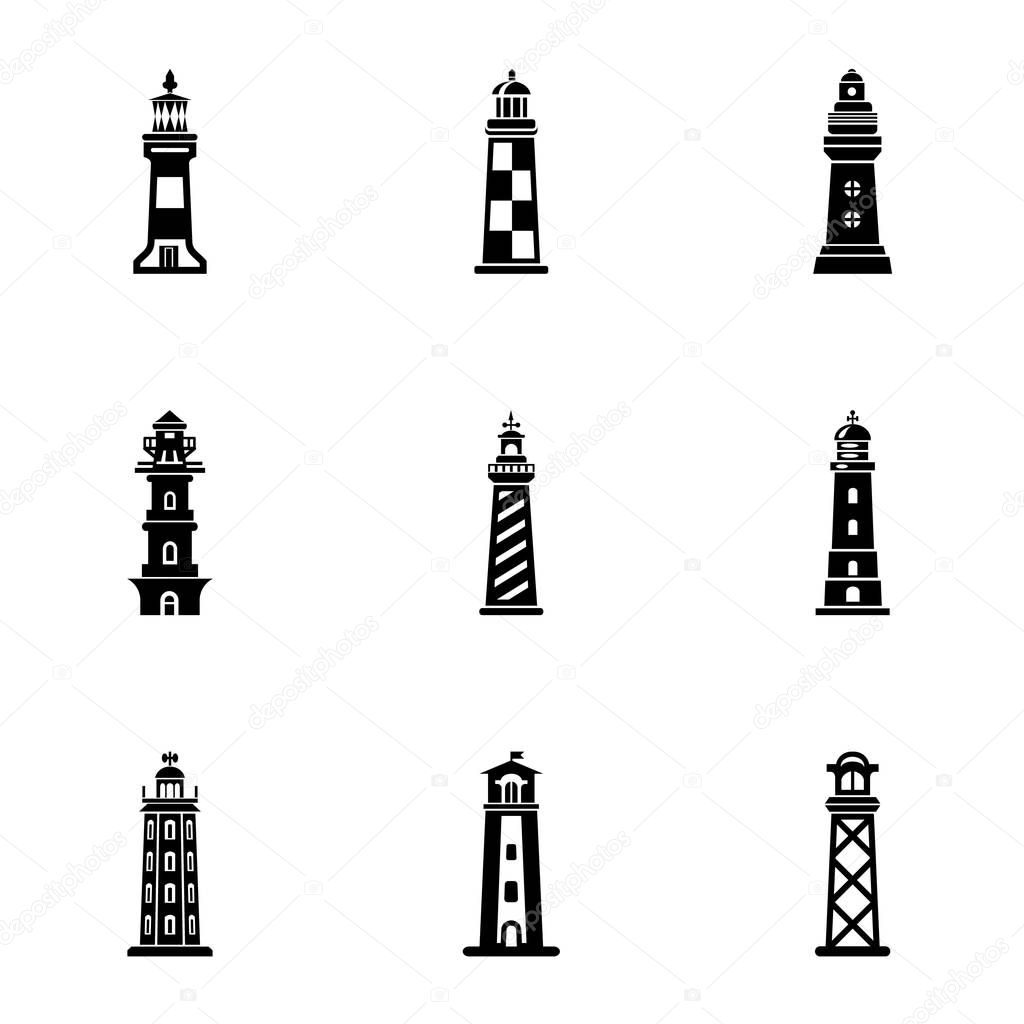 Tower light icons set, simple style