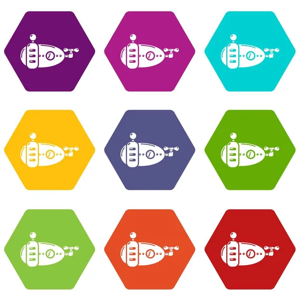 9 vektör denizaltı Donanma Icons set