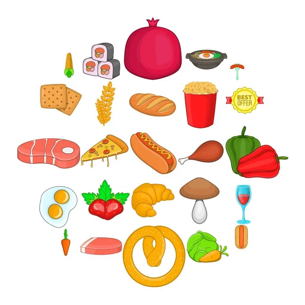 Slagers vlees iconen set, cartoon stijl — Stockvector