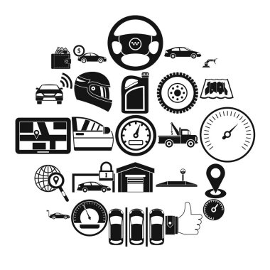 Araba park Icons set, basit tarzı