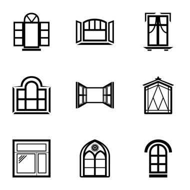 Açık pencere Icons set, basit tarzı