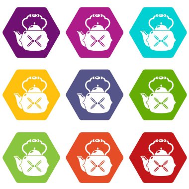 9 vektör su ısıtıcısı vintage Icons set