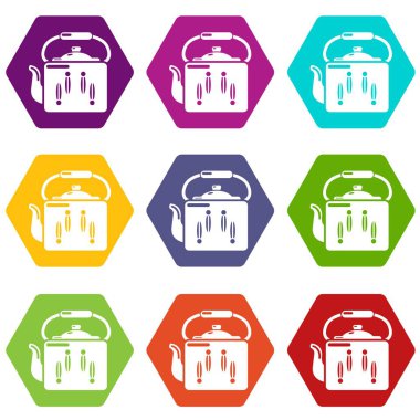 9 vektör su ısıtıcısı retro Icons set