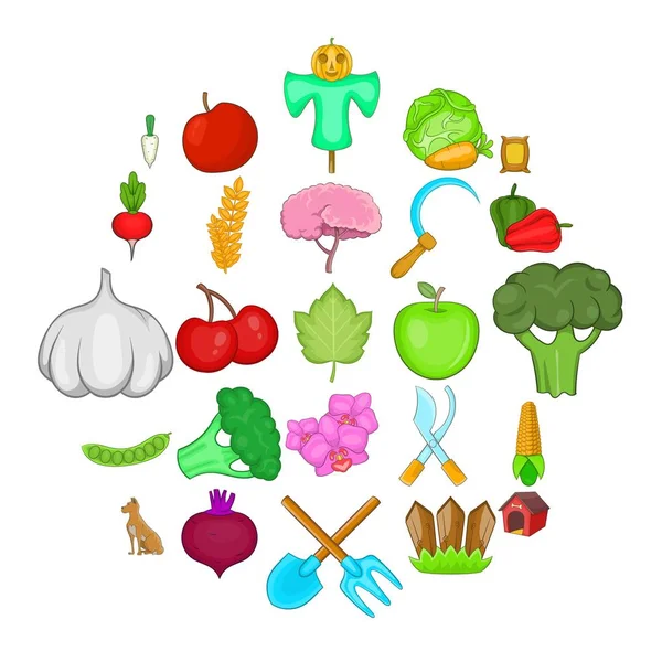 Conjunto de iconos de la cosecha, estilo de dibujos animados — Vector de stock