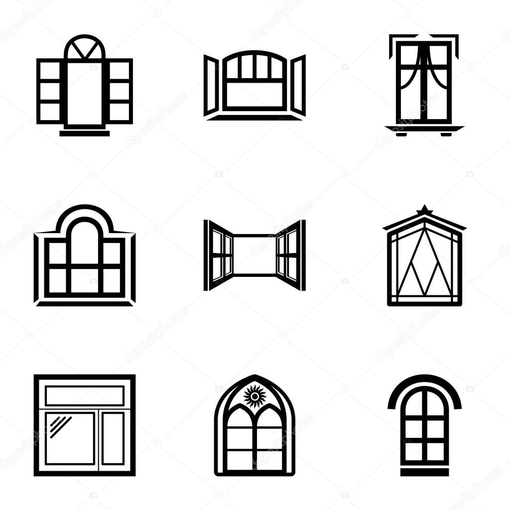 Open window icons set, simple style