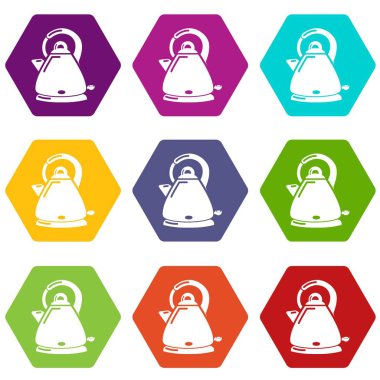 9 vektör Kettle elektrikli Icons set