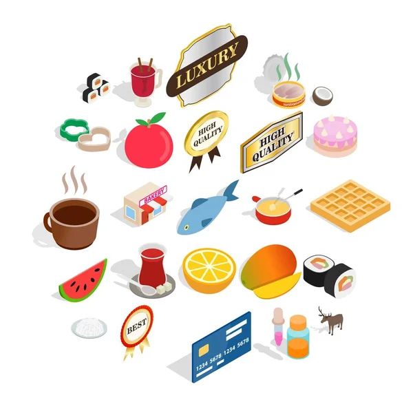 Set di icone alimentari di qualità, stile isometrico — Vettoriale Stock