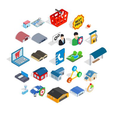 Icons set, izometrik stil döken