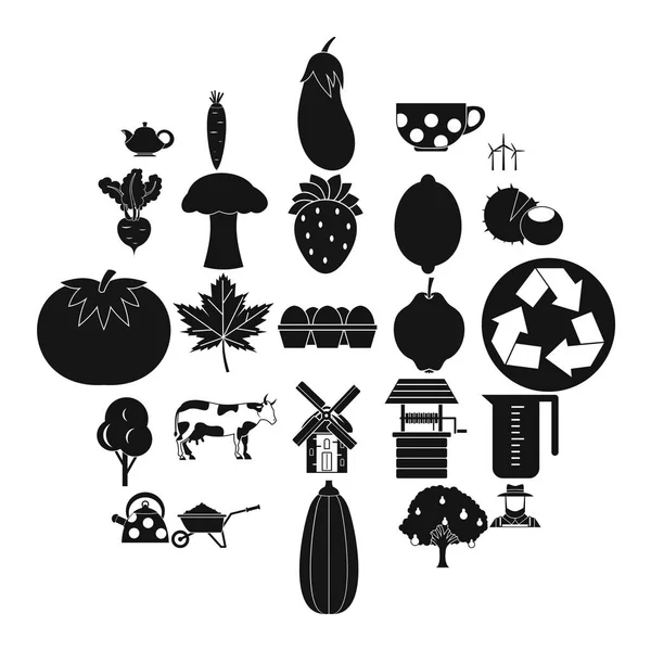 Conjunto de iconos de comida cultivada, estilo simple — Vector de stock