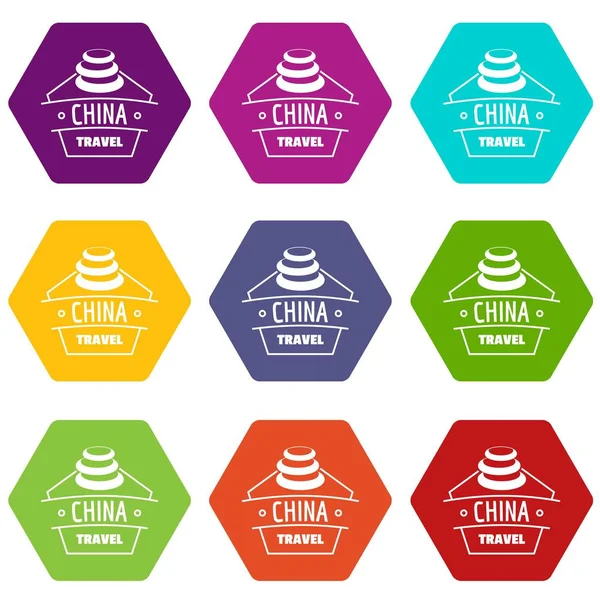 Chiny podróży ikony 9 wektor zestaw — Wektor stockowy