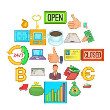 Anahtar, karikatür tarzı güvenli simge seti