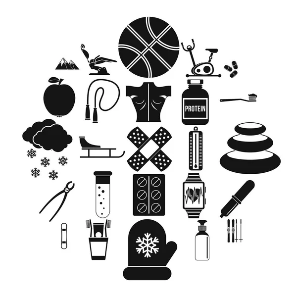 Fit vücut Icons set, basit tarzı