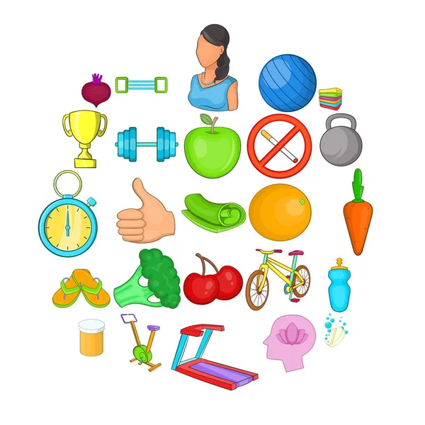 Fitness apparatuur iconen set, cartoon stijl — Stockvector