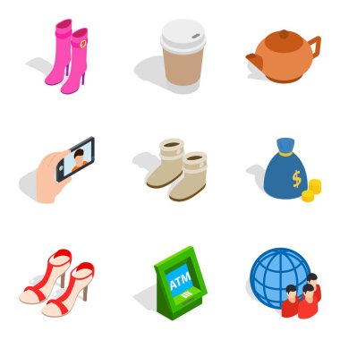 Hediyelik eşya ürün Icons set, izometrik stili