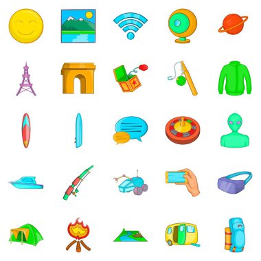 Macera Icons set, karikatür tarzı