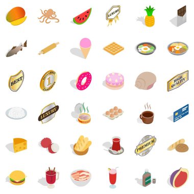 Açgözlülükle Icons set, izometrik tarzı yemek