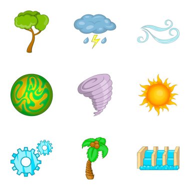 Yeşil enerji Icons set, karikatür tarzı