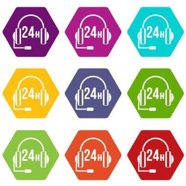 Renk altı yüzlü destek 24 saat Icon set