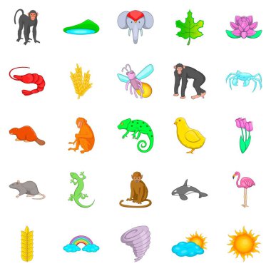 Egzotik hayvan Icons set, karikatür tarzı