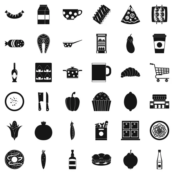 Mittagessen Icons Set, einfacher Stil — Stockvektor