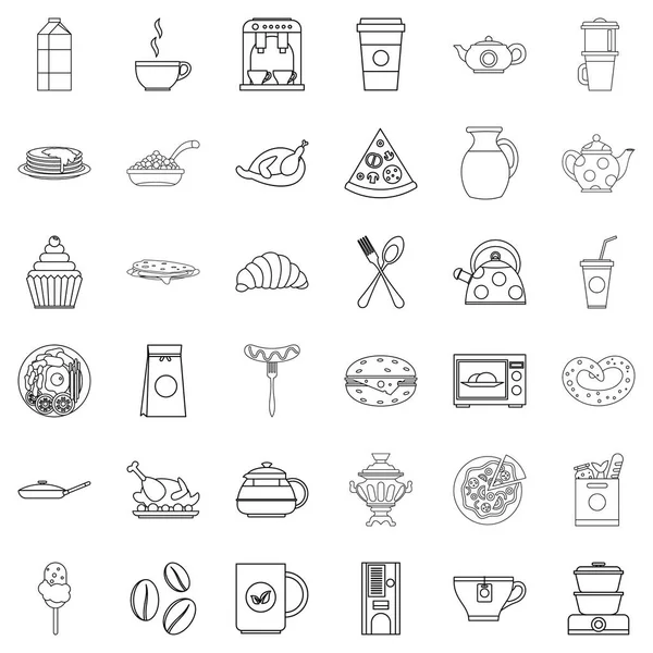 Dinner food icons set, outline style — Stock Vector