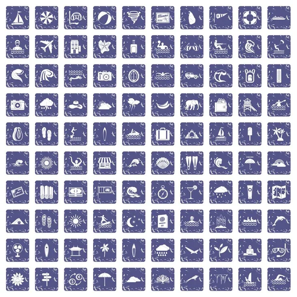 100 iconos de surf set grunge zafiro — Archivo Imágenes Vectoriales