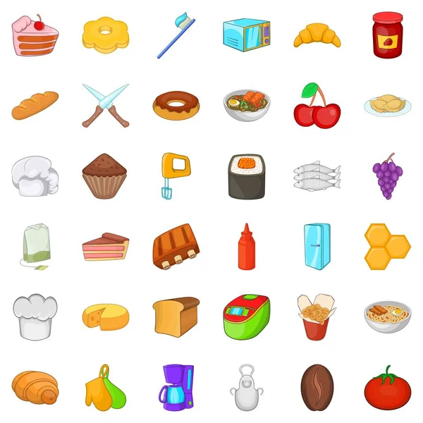 Variedad de iconos de alimentos conjunto, estilo de dibujos animados — Vector de stock