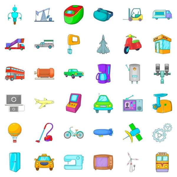 Mechanische iconen set, cartoon stijl — Stockvector