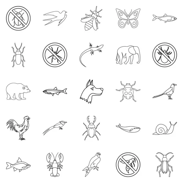 Conjunto de iconos Faunal, estilo de contorno — Archivo Imágenes Vectoriales