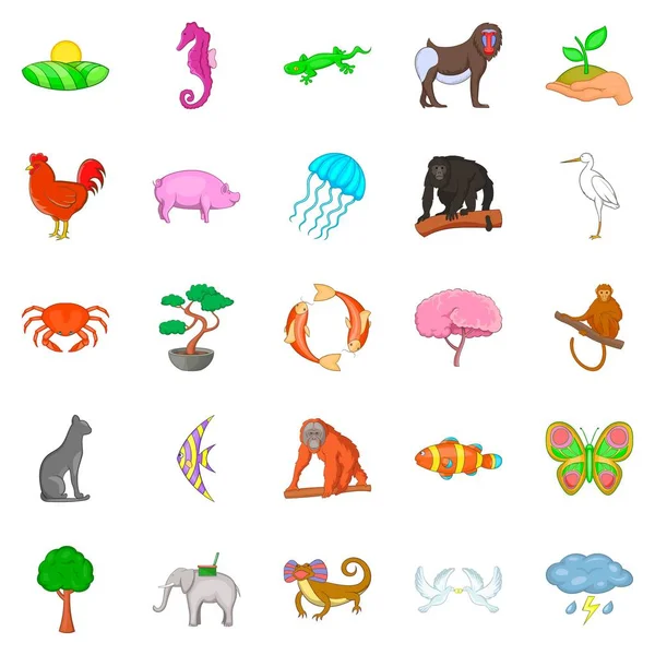 Ensemble d'icônes d'animaux sauvages, style dessin animé — Image vectorielle