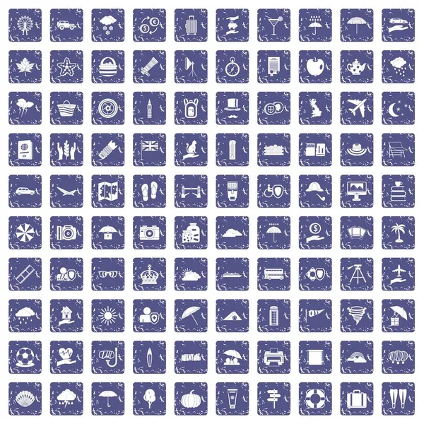 100 paraplu pictogrammen instellen grunge sapphire — Stockvector
