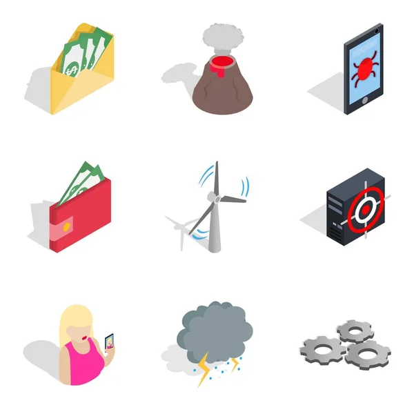 Penetratie iconen set, isometrische stijl — Stockvector