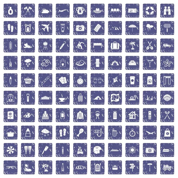 100个度假图标设置格格蓝宝石 — 图库矢量图片