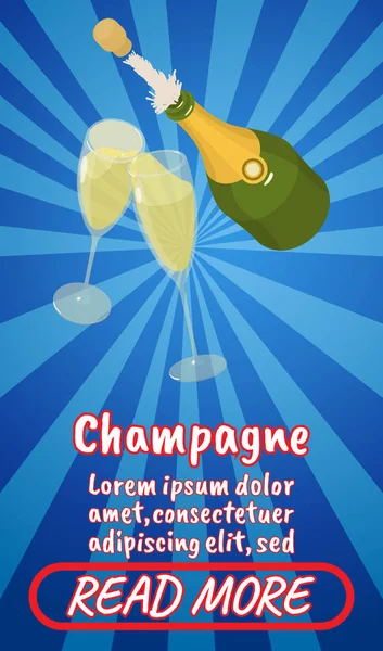 Banner concepto champán, cómic estilo isométrico — Vector de stock
