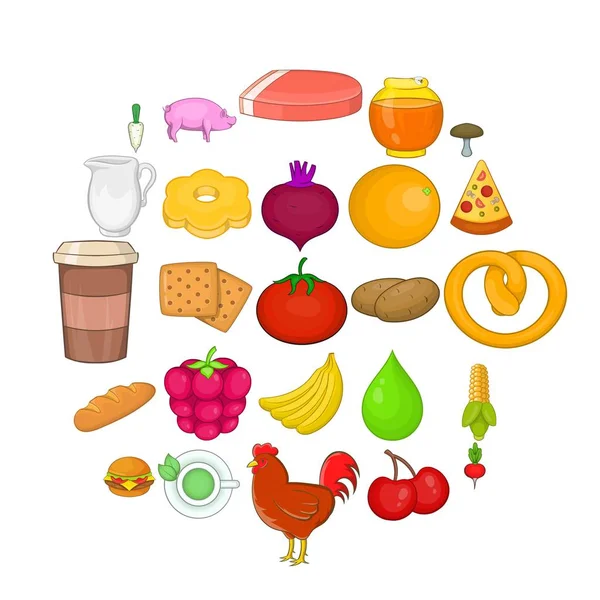 Fresh food icons set, cartoon style — Stock Vector