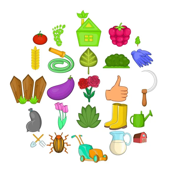 Conjunto de iconos de jardín verde, estilo de dibujos animados — Vector de stock