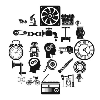 Dişli Icons set, basit tarzı