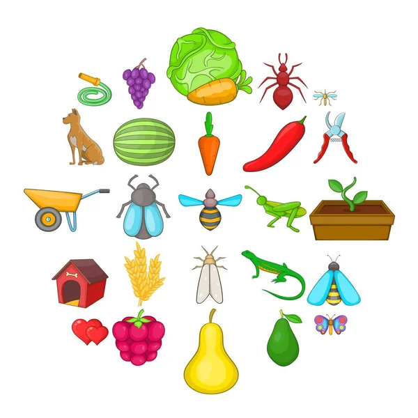 Ensemble d'icônes de jardin de pépinière, style dessin animé — Image vectorielle