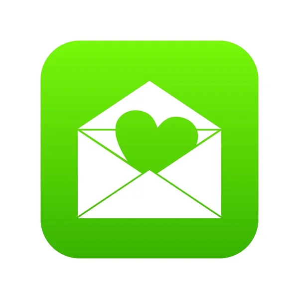 Φάκελος με καρδιά Αγίου Βαλεντίνου εικονίδιο digital πράσινο — Διανυσματικό Αρχείο