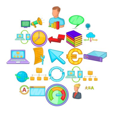 İş planlaması Icons set, karikatür tarzı