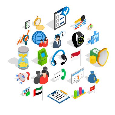 Endüstriyel tycoon Icons set, izometrik stili