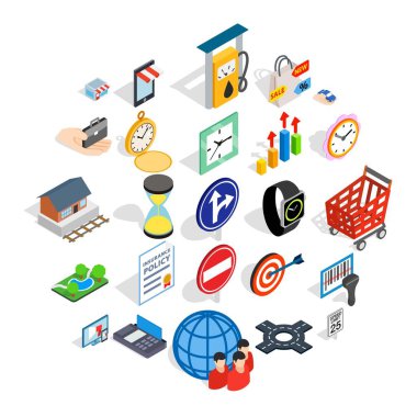 Megapolis Icons set, izometrik stili. 