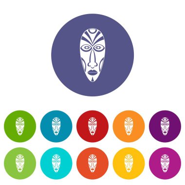 African mask icons set vector color clipart