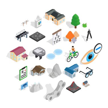 Şehir hayatı Icons set, izometrik tarzı