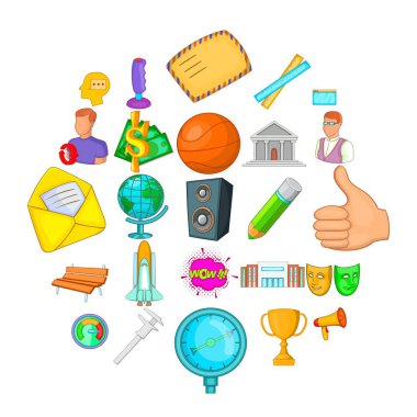 Icons set öğretim, karikatür tarzı